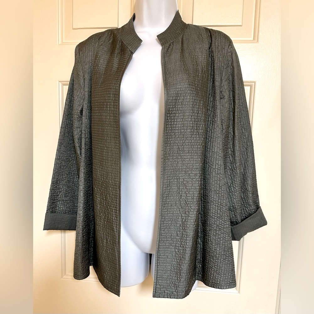 Eileen Fisher Mandarin Collared Silk Evening Jacket